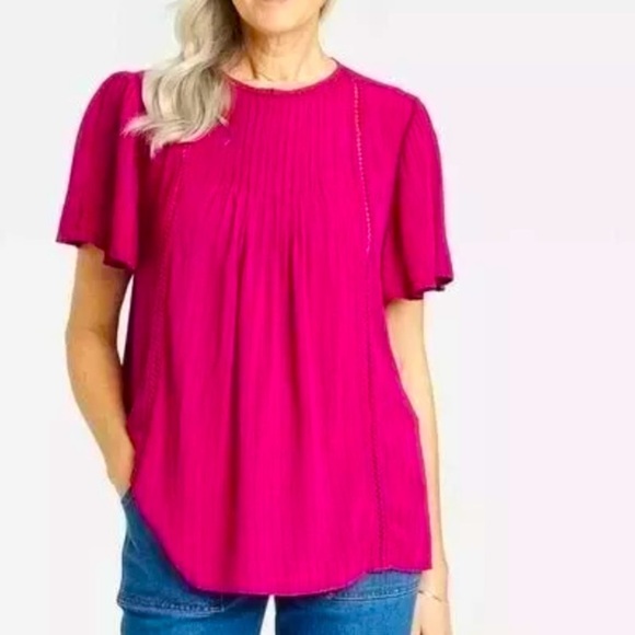 Knox Rose Flutter Sleeve Eyelet Embroidered Top, size Med - Picture 1 of 7